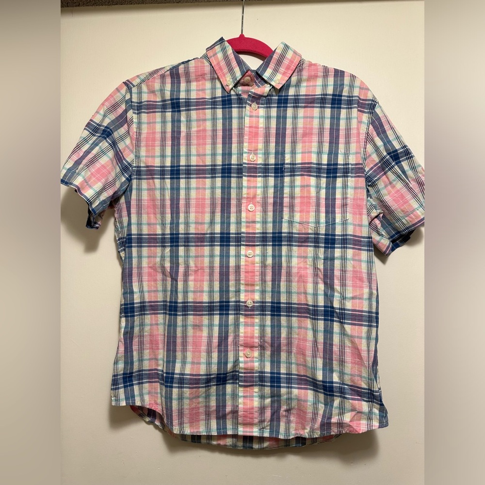 Goodfellow Men’s Plaid Slim Fit Short Sleeve Button-Down Shirt Size M